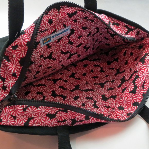 Poinsettia and Peppermint NEW Hand-Crafted Black Denim Zippered Holiday Tote - Picture 3 of 3